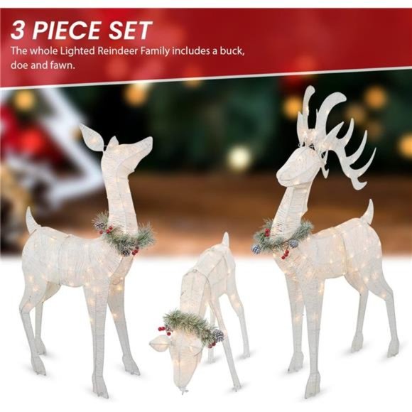 3-Piece Reindeer Family - 210 Lights 52" Buck 44" Doe 28" Fawn - Large (White) - Picture 5 of 6